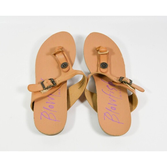 Blowfish Malibu Brown Faux Leather T Strap Flip Flops Thong Sandals Sz 7 - Picture 4 of 5